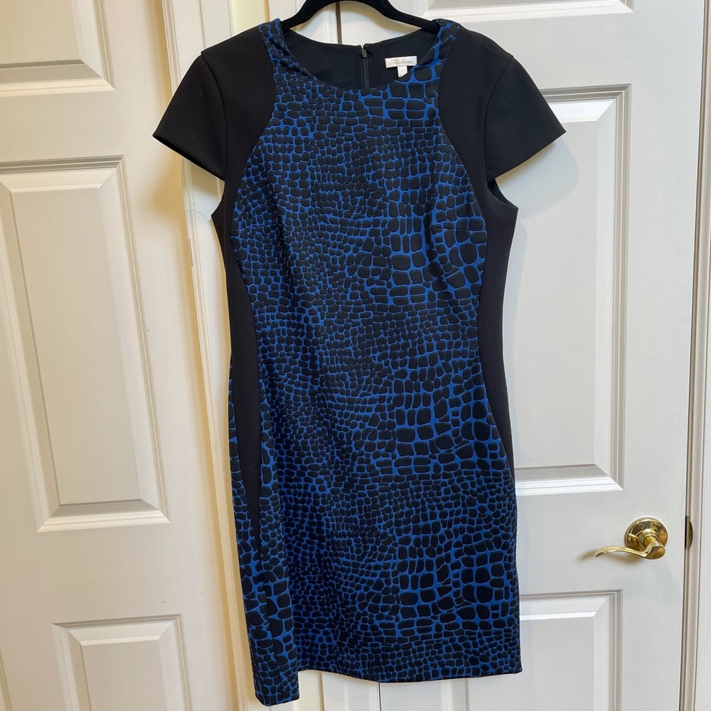 Shoshanna Black And Blue Printed Sheath Dress